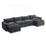 Ktaxon-157-W-Sectional-Sofa-U-Shaped-Couch-with-Double-Chaise-Chenille-Sleeper-Set-with-4-Oversized-Seats-Black_07