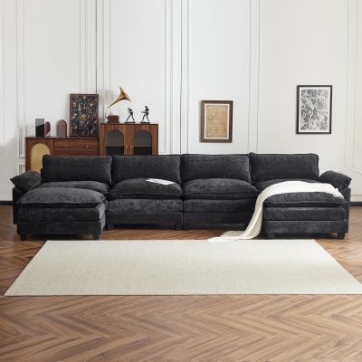 Ktaxon-157-W-Sectional-Sofa-U-Shaped-Couch-with-Double-Chaise-Chenille-Sleeper-Set-with-4-Oversized-Seats-Black_06